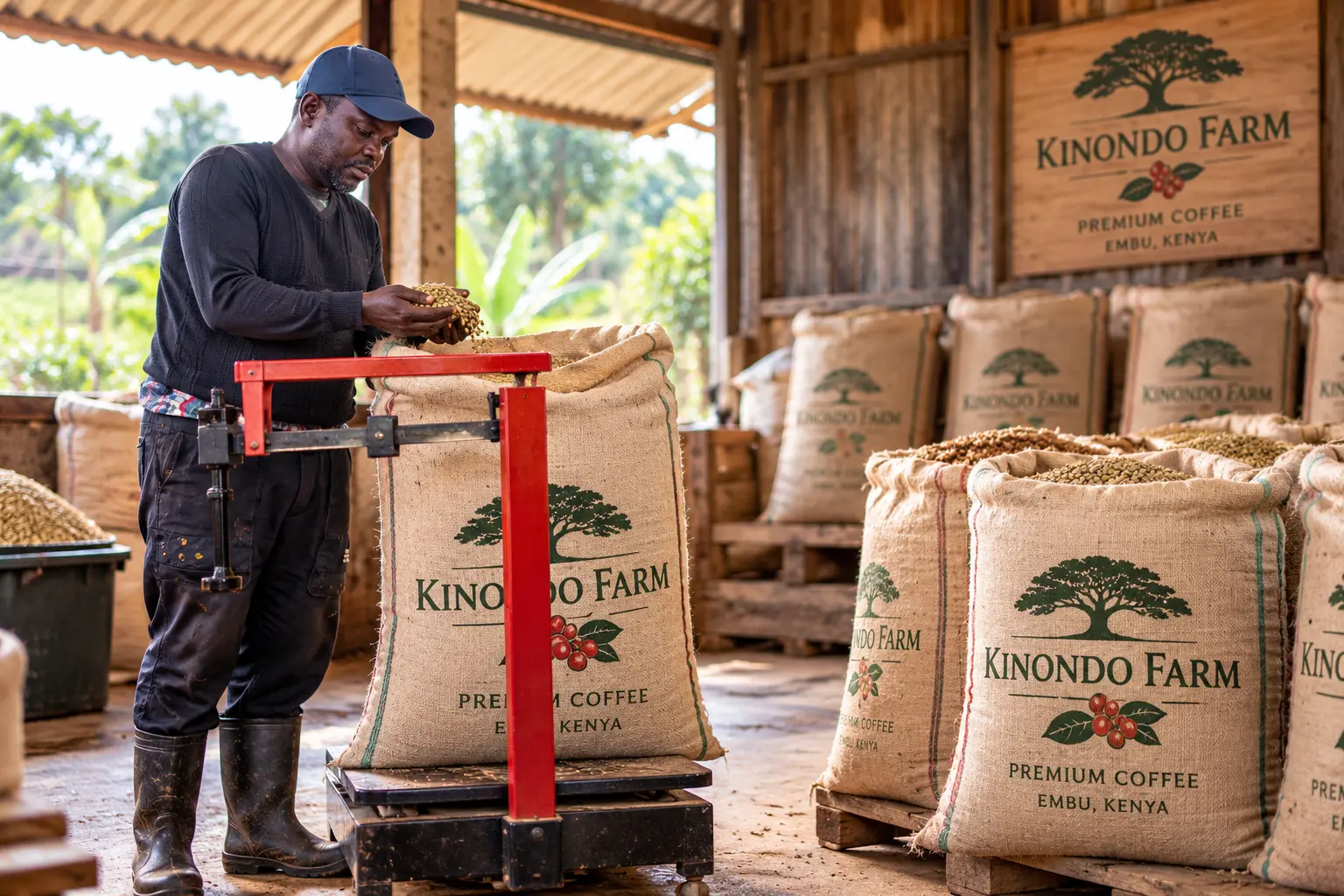 Coffee sorting and handling at Kinondo Farm