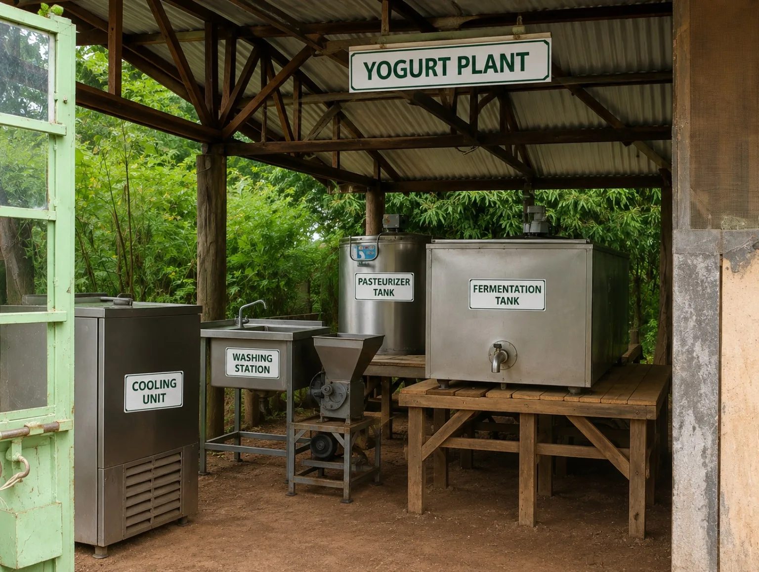 Kinondo yogurt plant with labelled processing equipment