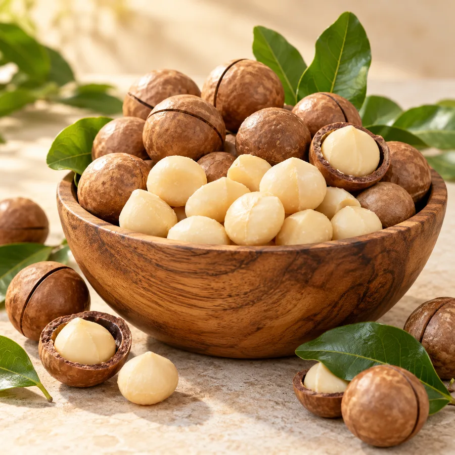 Illustrative macadamia nuts and kernels